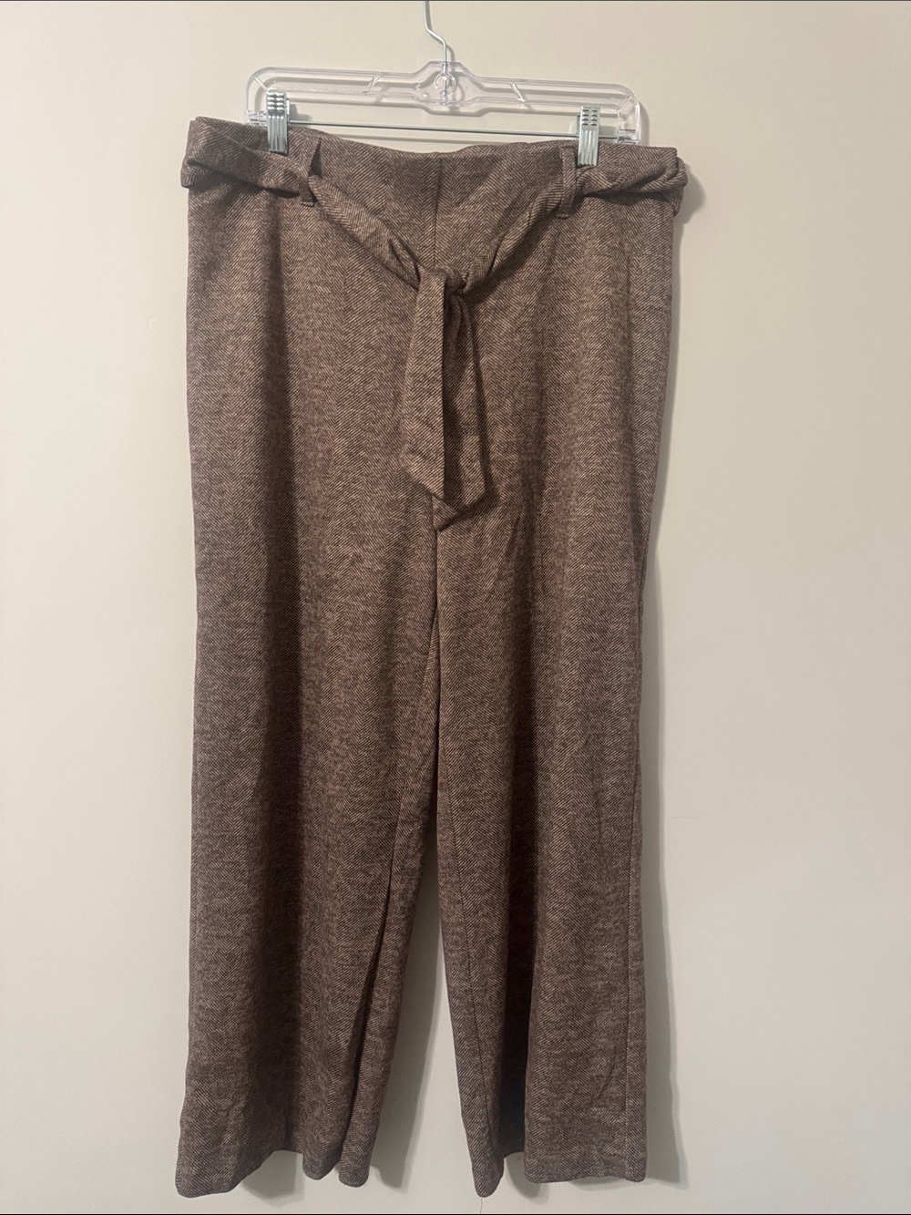 High-Rise Wide-Leg Tie-Waist Pants in Brown